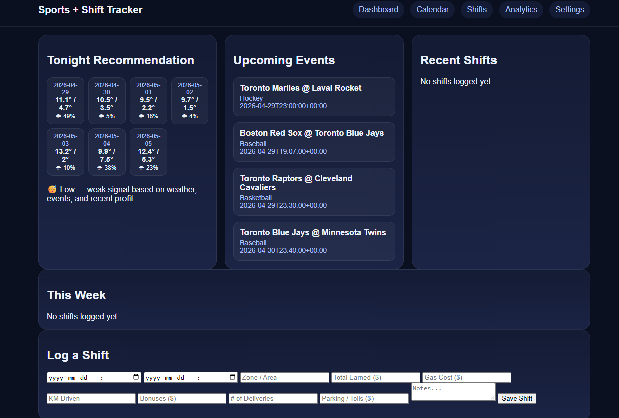 Delivery driver shift tracker application preview